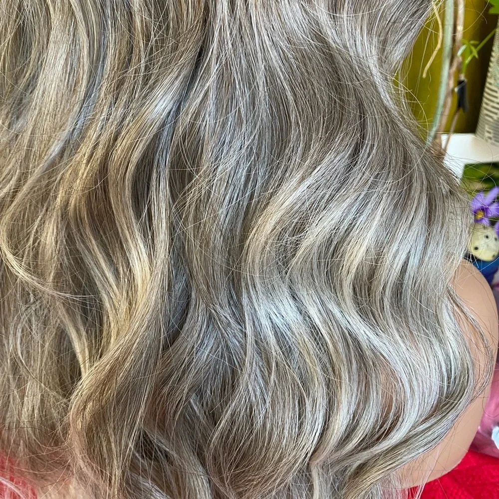 Ash tones brunette blonde wig with bangs